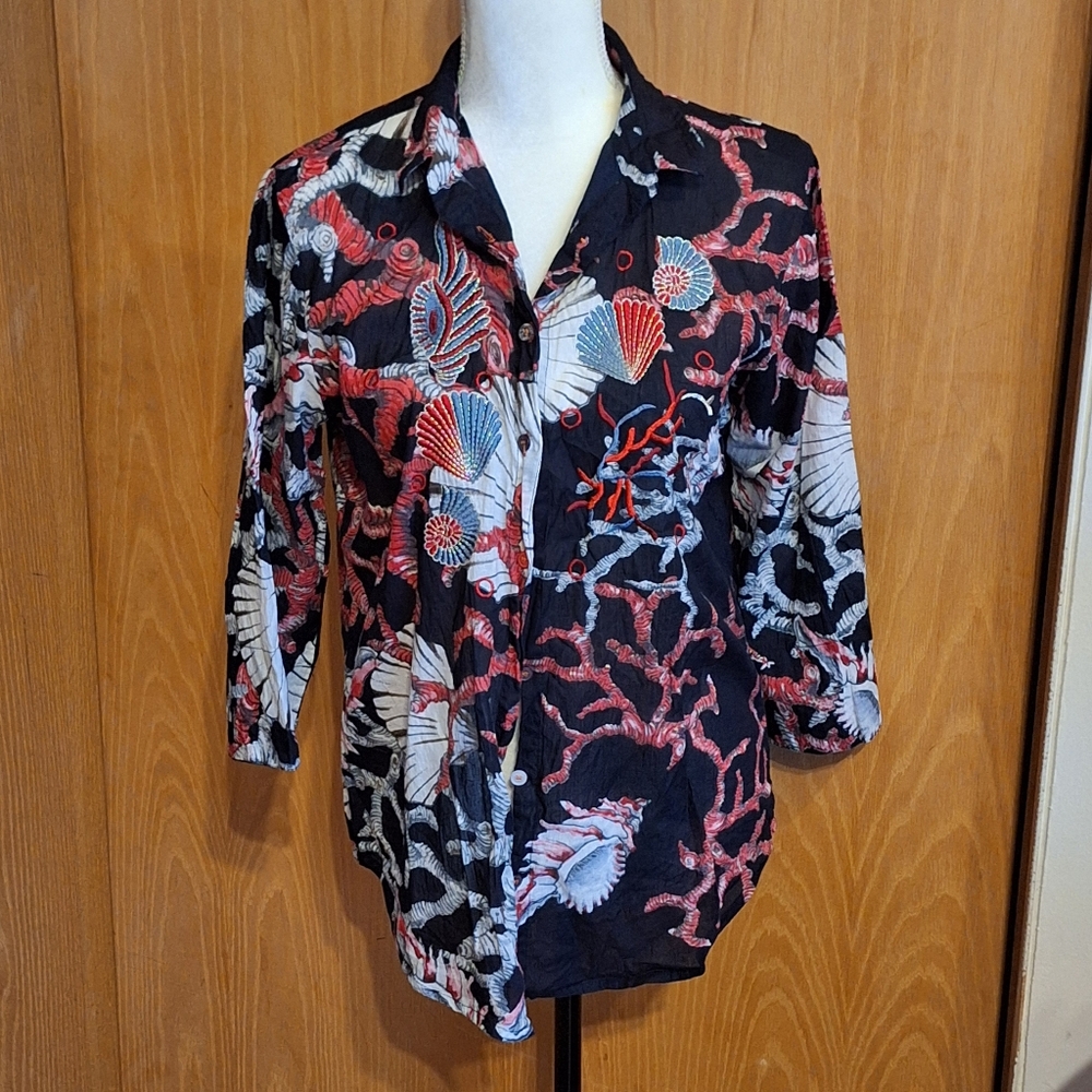 Antica Santoria By Giacomo Cirque Sea Shell Print Button Down Shirt S/M